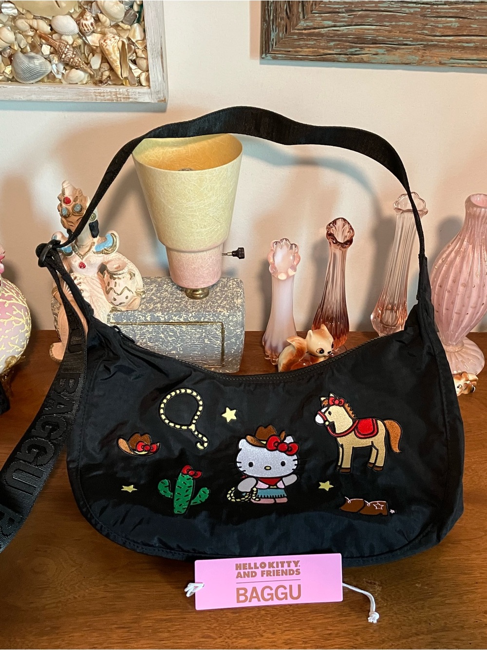 Baggu Medium Nylon Crescent Bag Embroidered Hello Kitty Western
